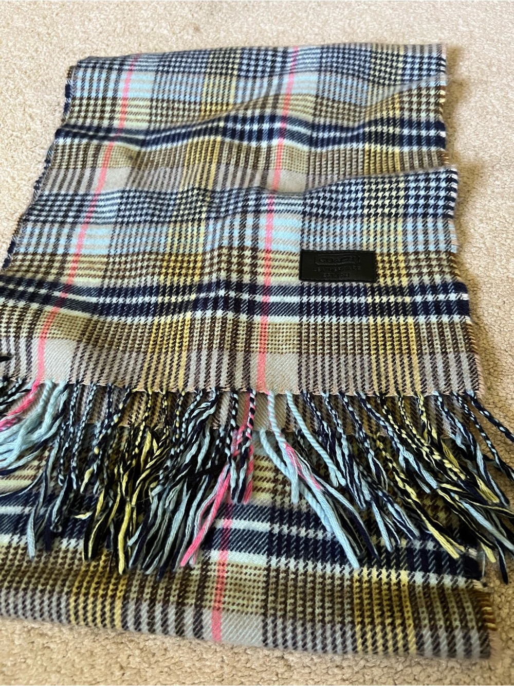 Coach plaid cashmere scarf, in great condition, 60 inches long, $200 new.